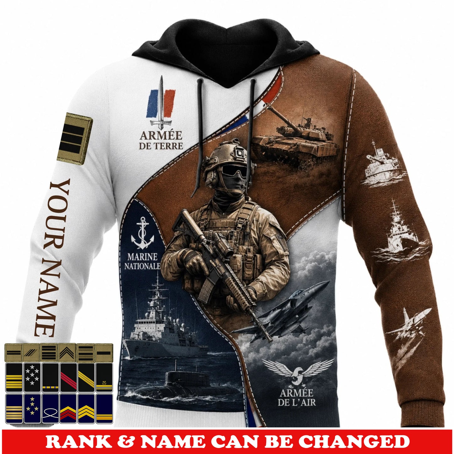 Personalized France Soldier/Veteran with Name & Rank Hoodie All Over Printed - 17779392