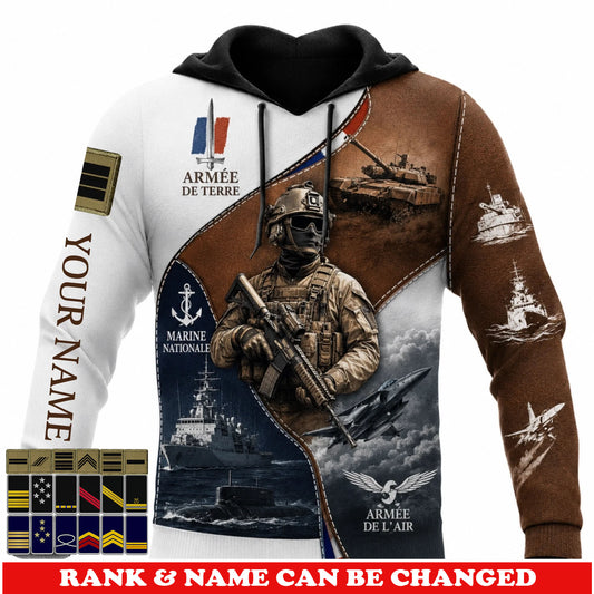 Personalized France Soldier/Veteran with Name & Rank Hoodie All Over Printed - 17779392