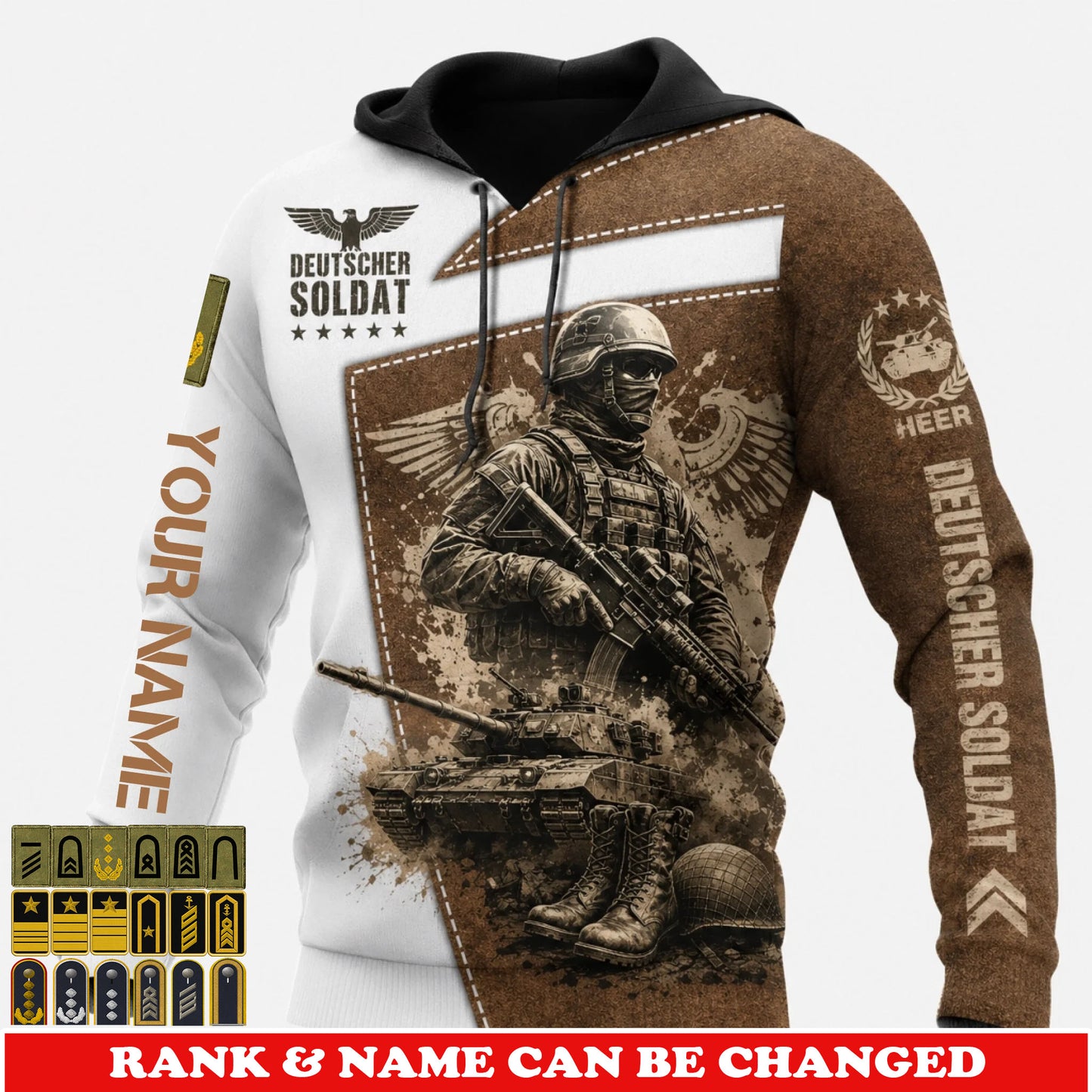 Personalized Germany Soldier/Veteran with Name & Rank Hoodie All Over Printed - 17778528