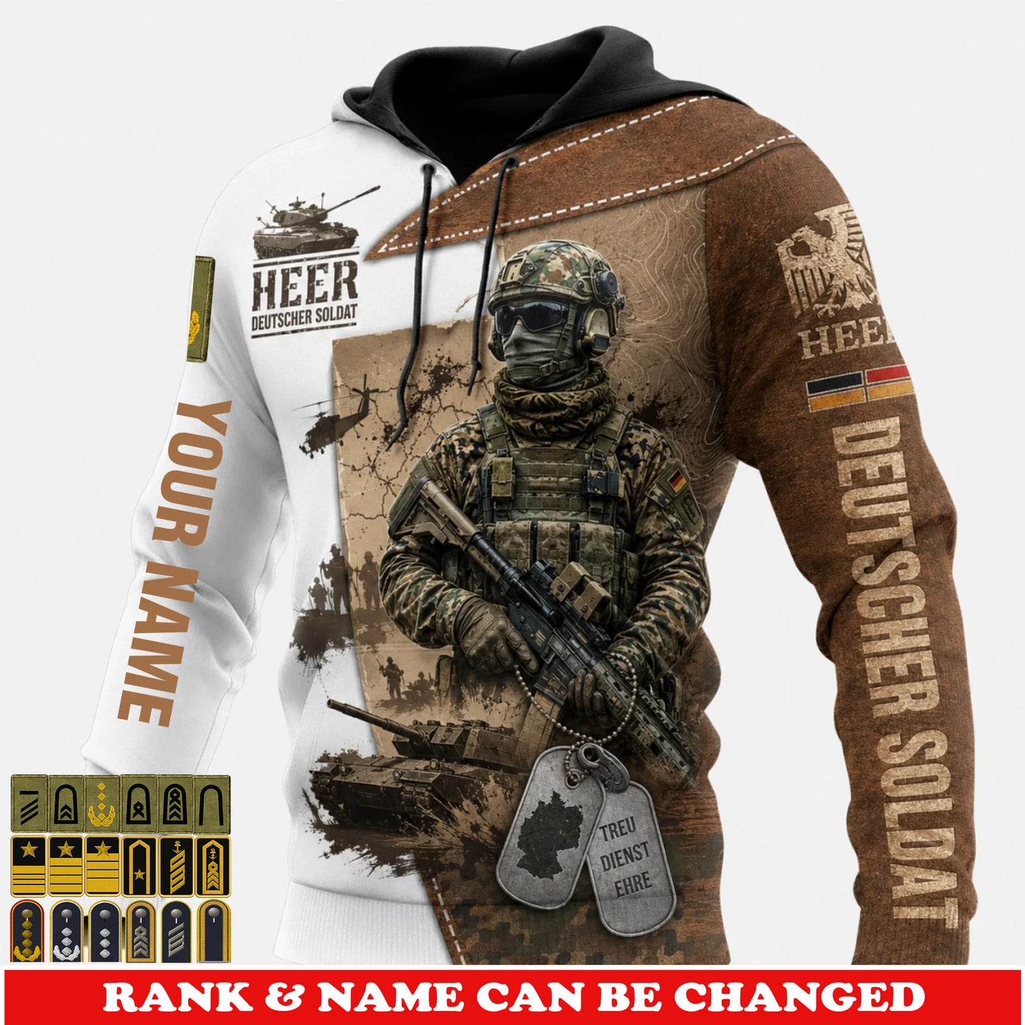 Personalized Germany Soldier/Veteran with Name & Rank Hoodie All Over Printed - 17777664