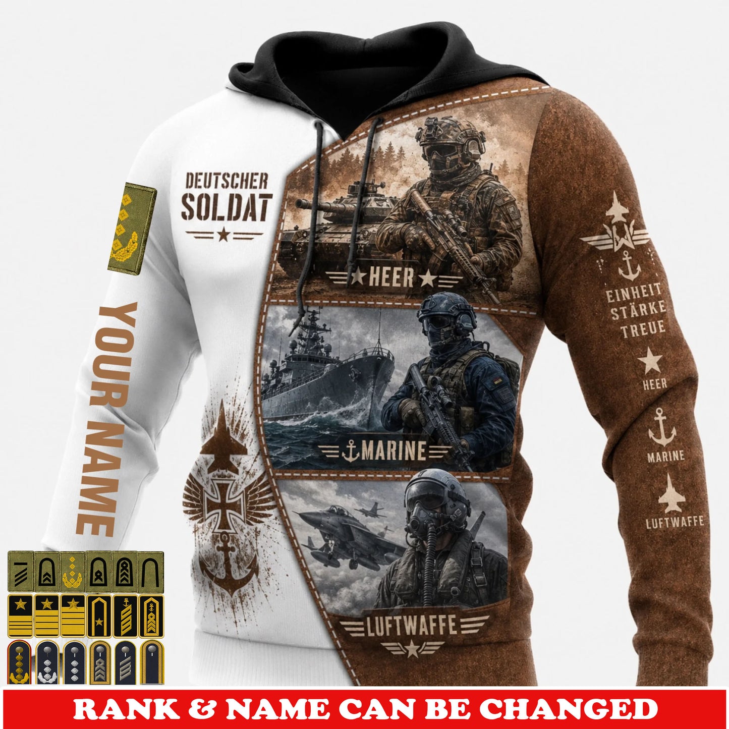 Personalized Germany Soldier/Veteran with Name & Rank Hoodie All Over Printed - 17779392