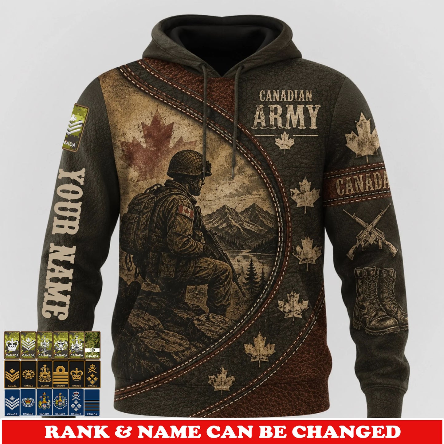 Personalized Canada Soldier/Veteran with Name & Rank Hoodie All Over Printed - 177802560