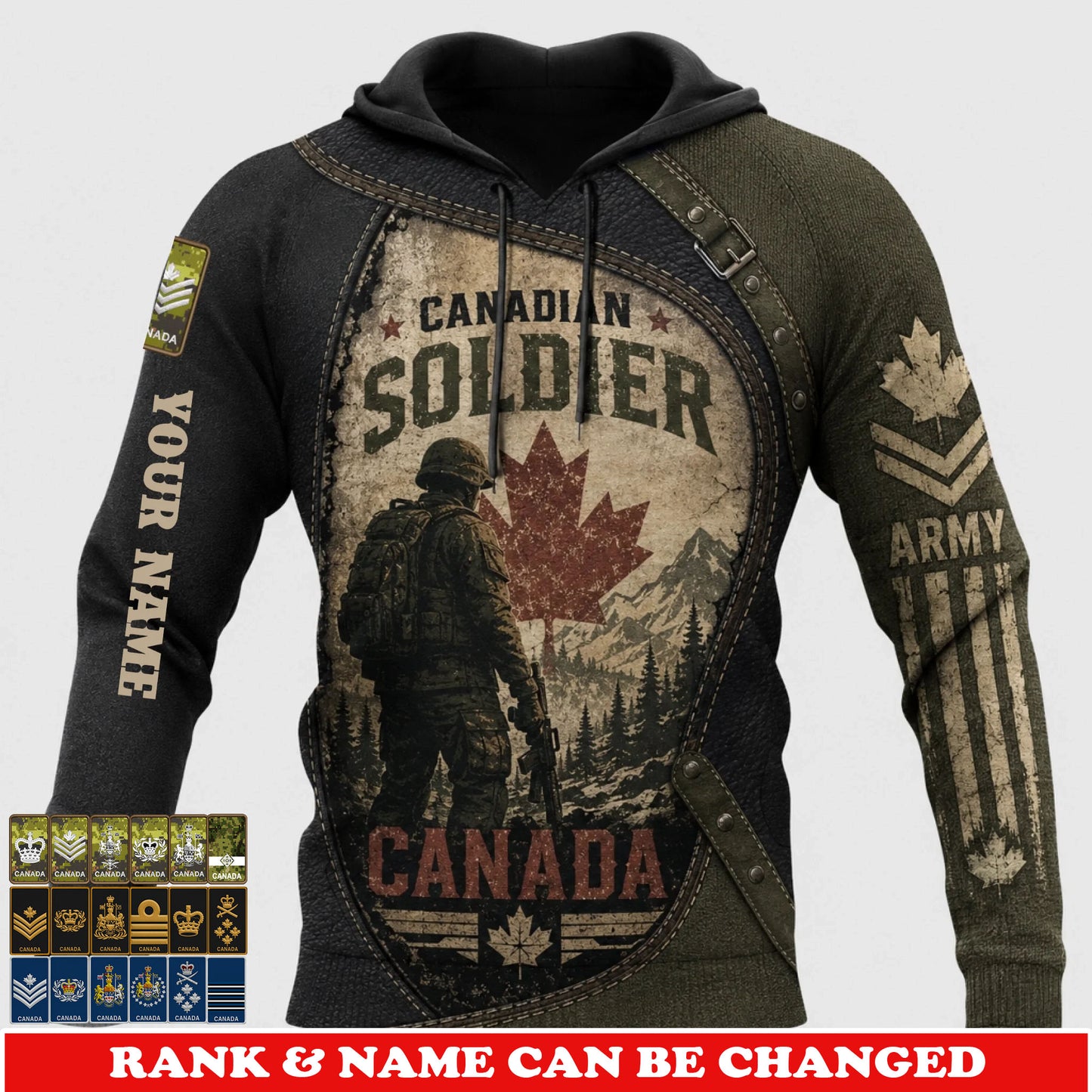 Personalized Canada Soldier/Veteran with Name & Rank Hoodie All Over Printed - 17781984