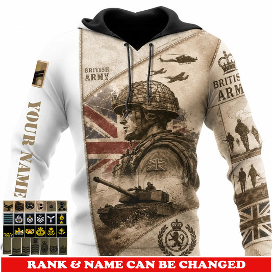 Personalized UK Soldier/Veteran with Name & Rank Hoodie All Over Printed - 17777664