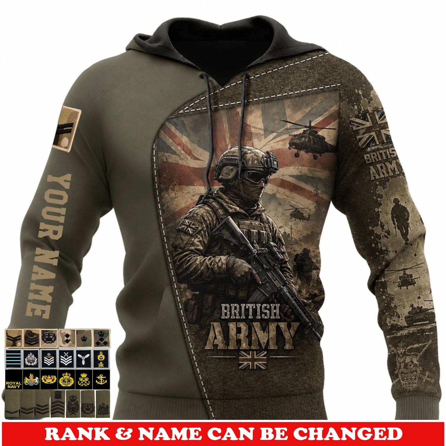Personalized UK Soldier/Veteran with Name & Rank Hoodie All Over Printed - 17776800