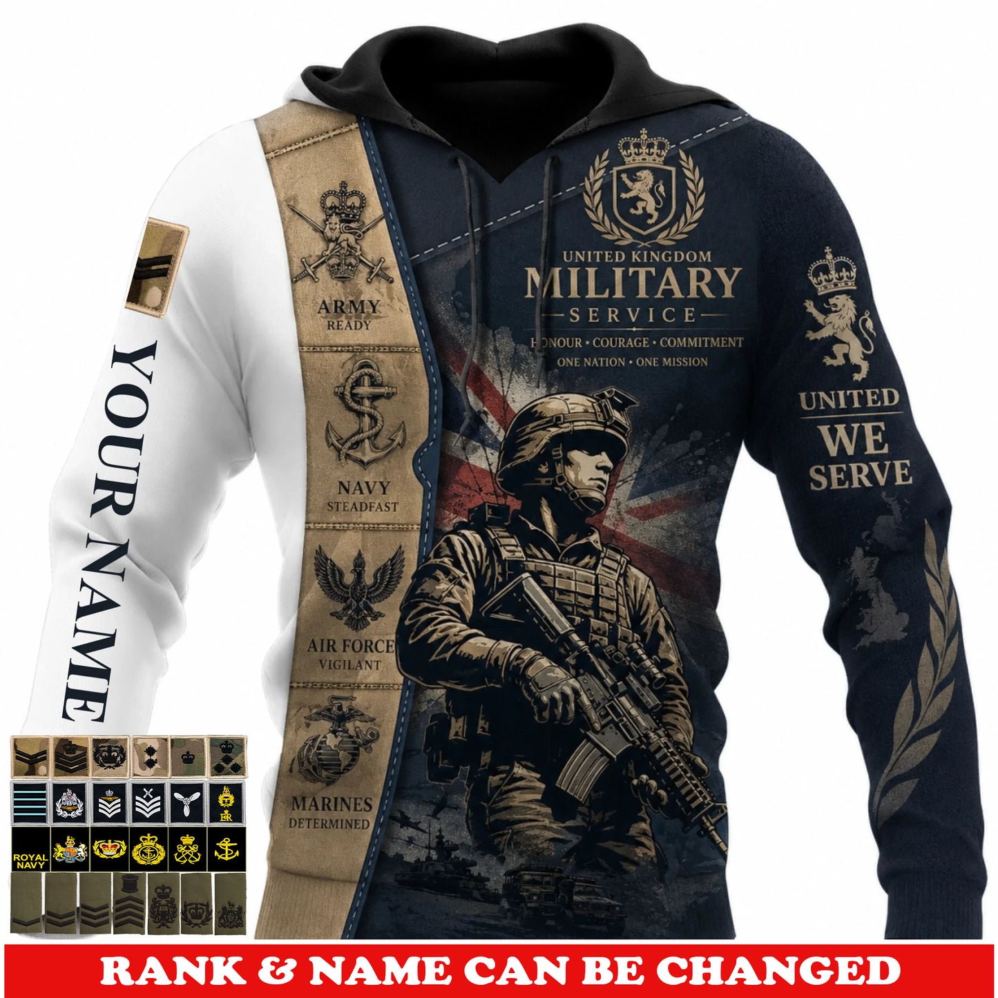 Personalized UK Soldier/Veteran with Name & Rank Hoodie All Over Printed - 17779392