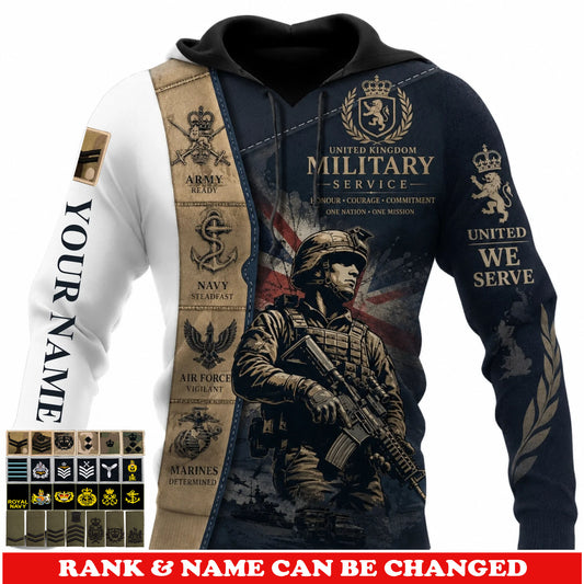 Personalized UK Soldier/Veteran with Name & Rank Hoodie All Over Printed - 17779392