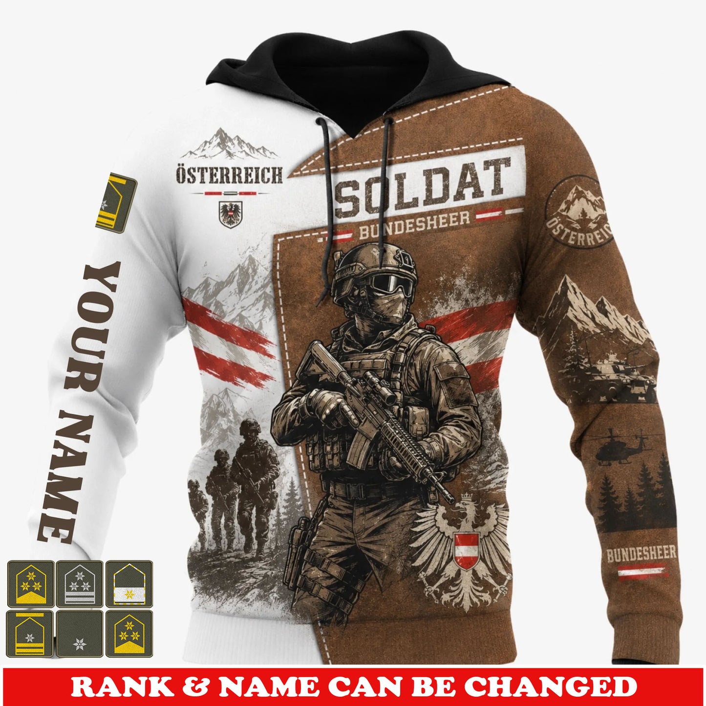 Personalized Austria Soldier/Veteran with Name and Rank Hoodie All Over Printed - 17776800