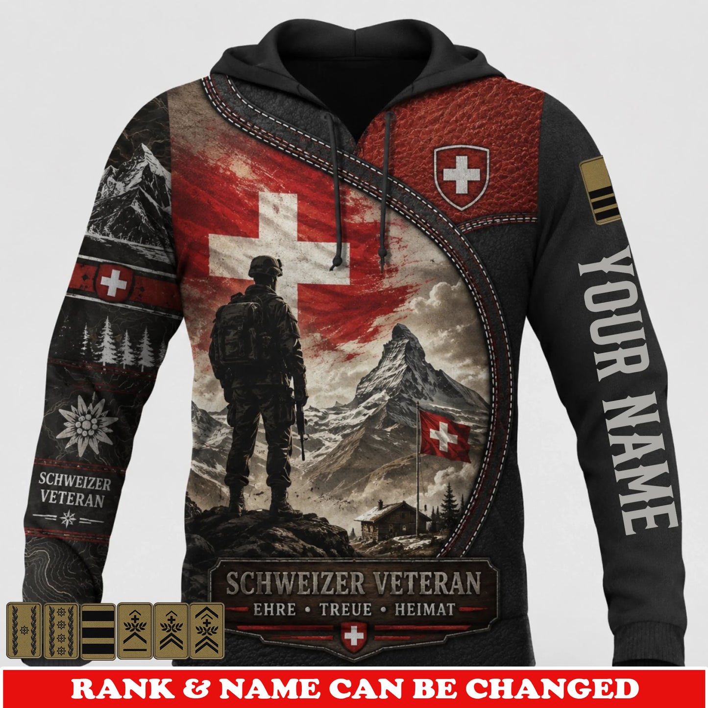 Personalized Swiss Soldier/Veteran with Name and Rank Hoodie All Over Printed - 17777664