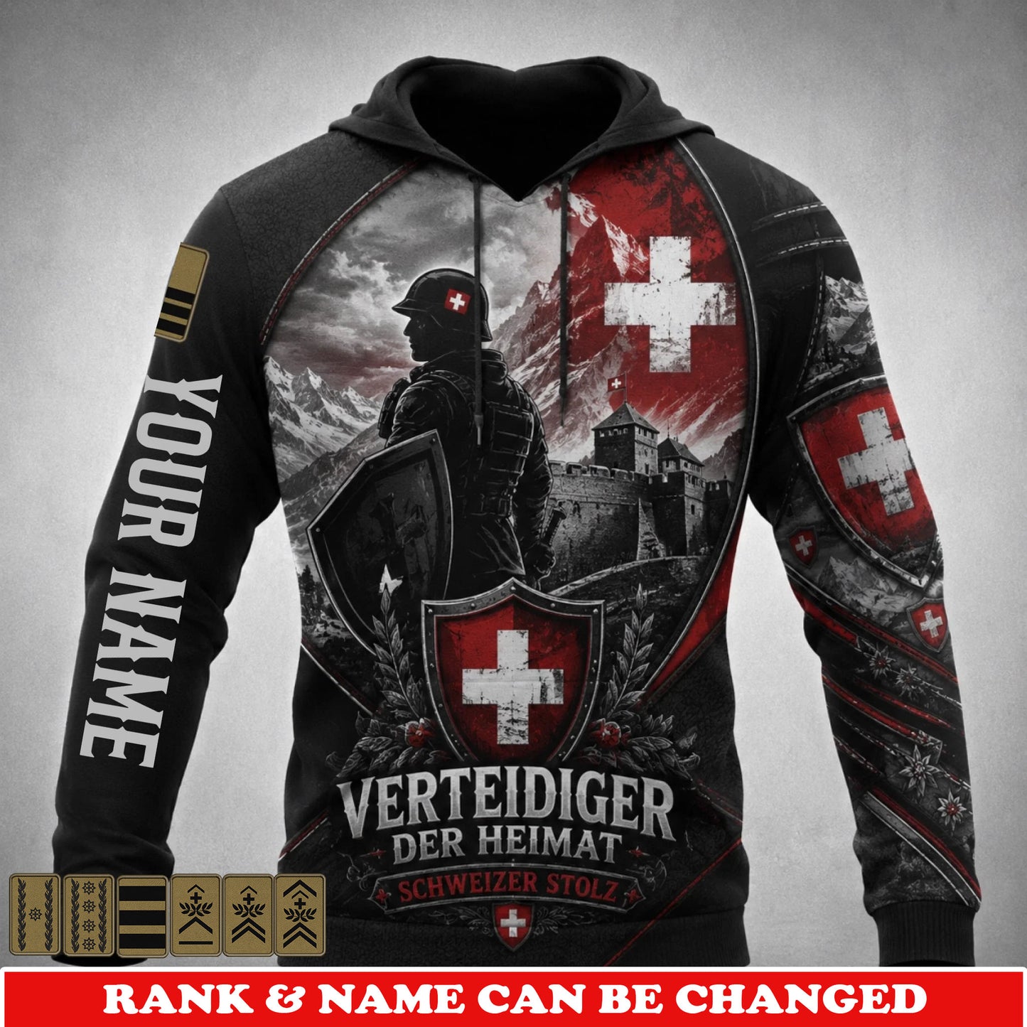 Personalized Swiss Soldier/Veteran with Name and Rank Hoodie All Over Printed - 17781984