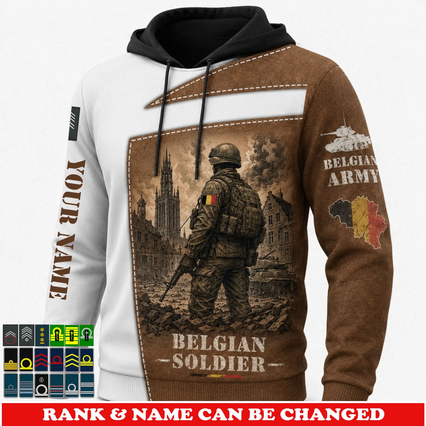 Personalized Belgium Soldier/Veteran with Name & Rank Hoodie All Over Printed - 17776800