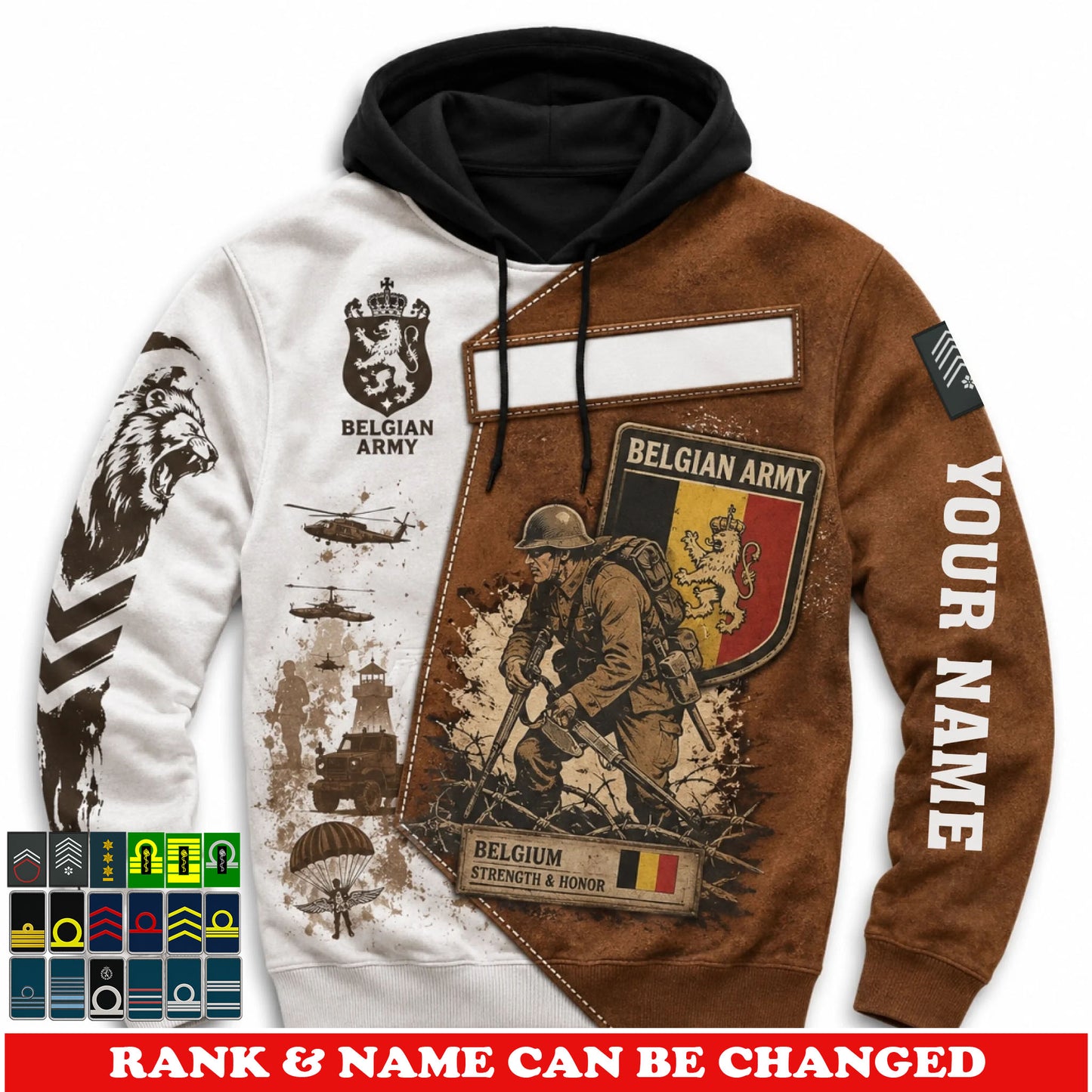 Personalized Belgium Soldier/Veteran with Name & Rank Hoodie All Over Printed - 17777664