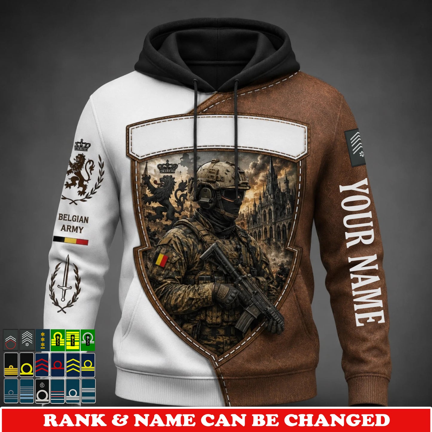 Personalized Belgium Soldier/Veteran with Name & Rank Hoodie All Over Printed - 17780256