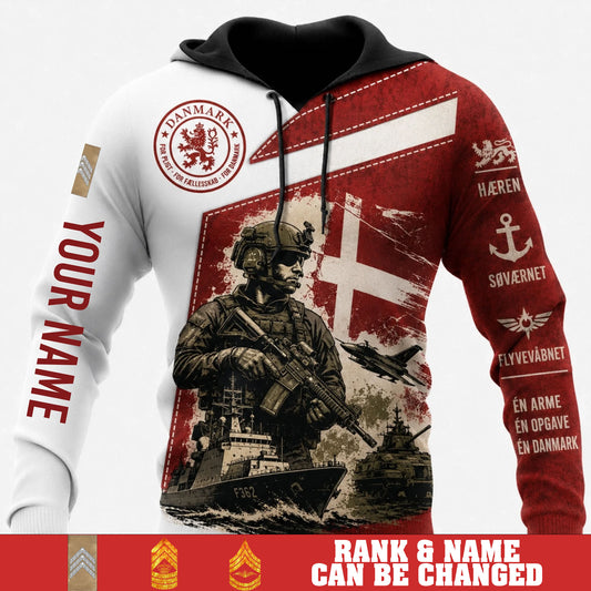 Personalized Denmark Soldier/Veteran with Name & Rank Hoodie All Over Printed - 17776800