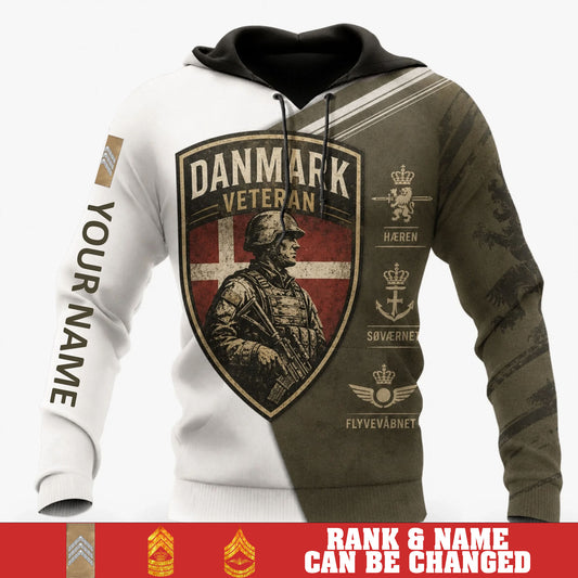 Personalized Denmark Soldier/Veteran with Name & Rank Hoodie All Over Printed - 17780256