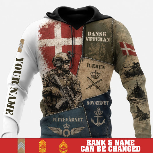 Personalized Denmark Soldier/Veteran with Name & Rank Hoodie All Over Printed - 17779392