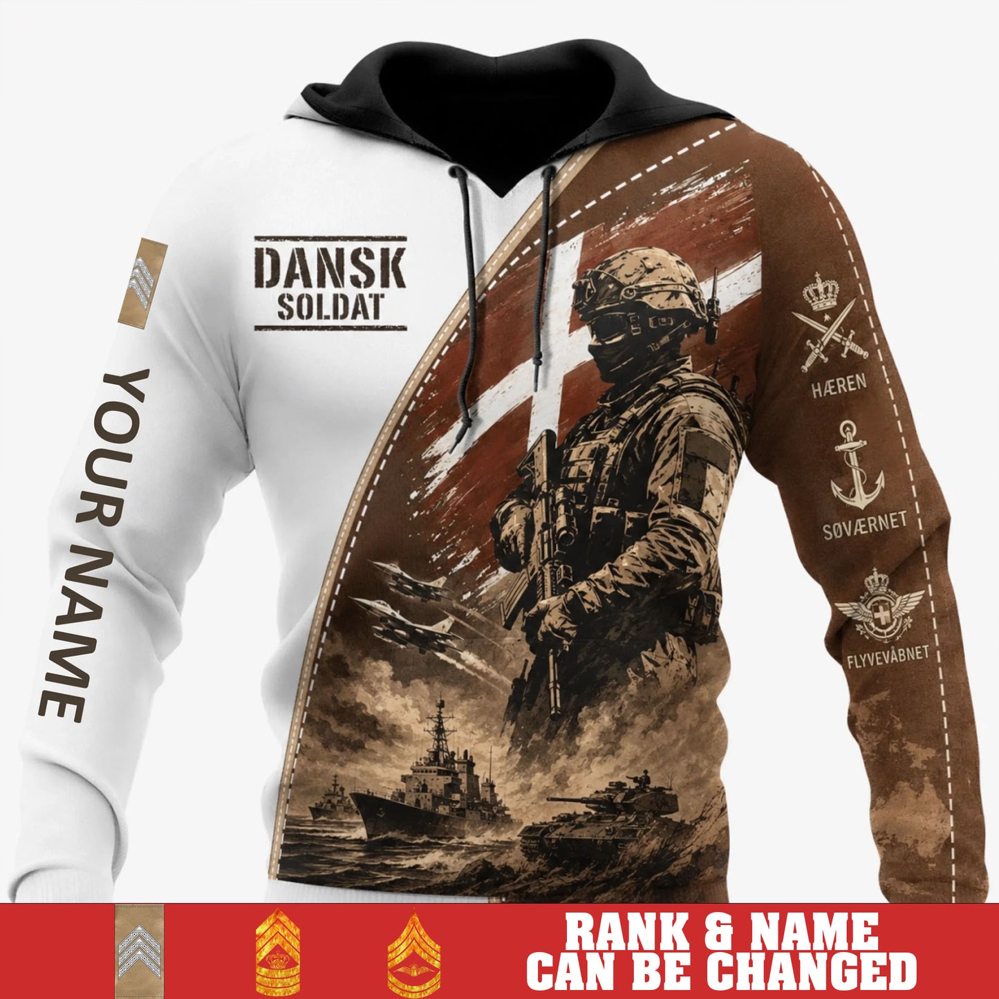 Personalized Denmark Soldier/Veteran with Name & Rank Hoodie All Over Printed - 17781120