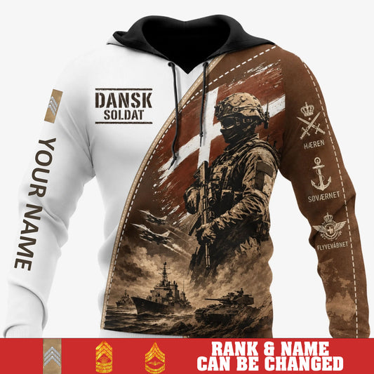 Personalized Denmark Soldier/Veteran with Name & Rank Hoodie All Over Printed - 17781120
