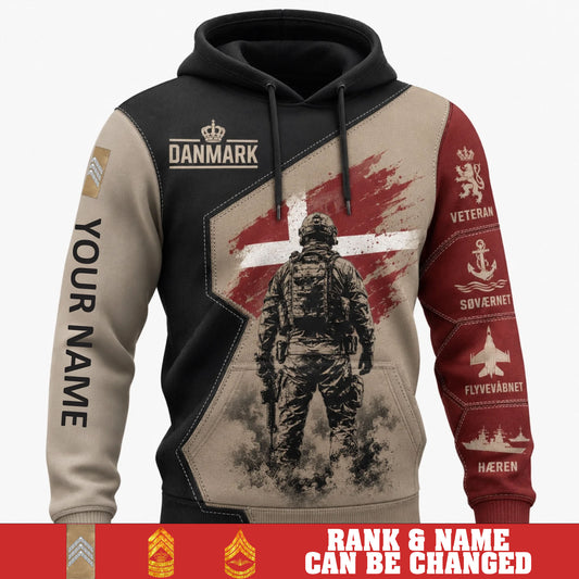 Personalized Denmark Soldier/Veteran with Name & Rank Hoodie All Over Printed - 177811200