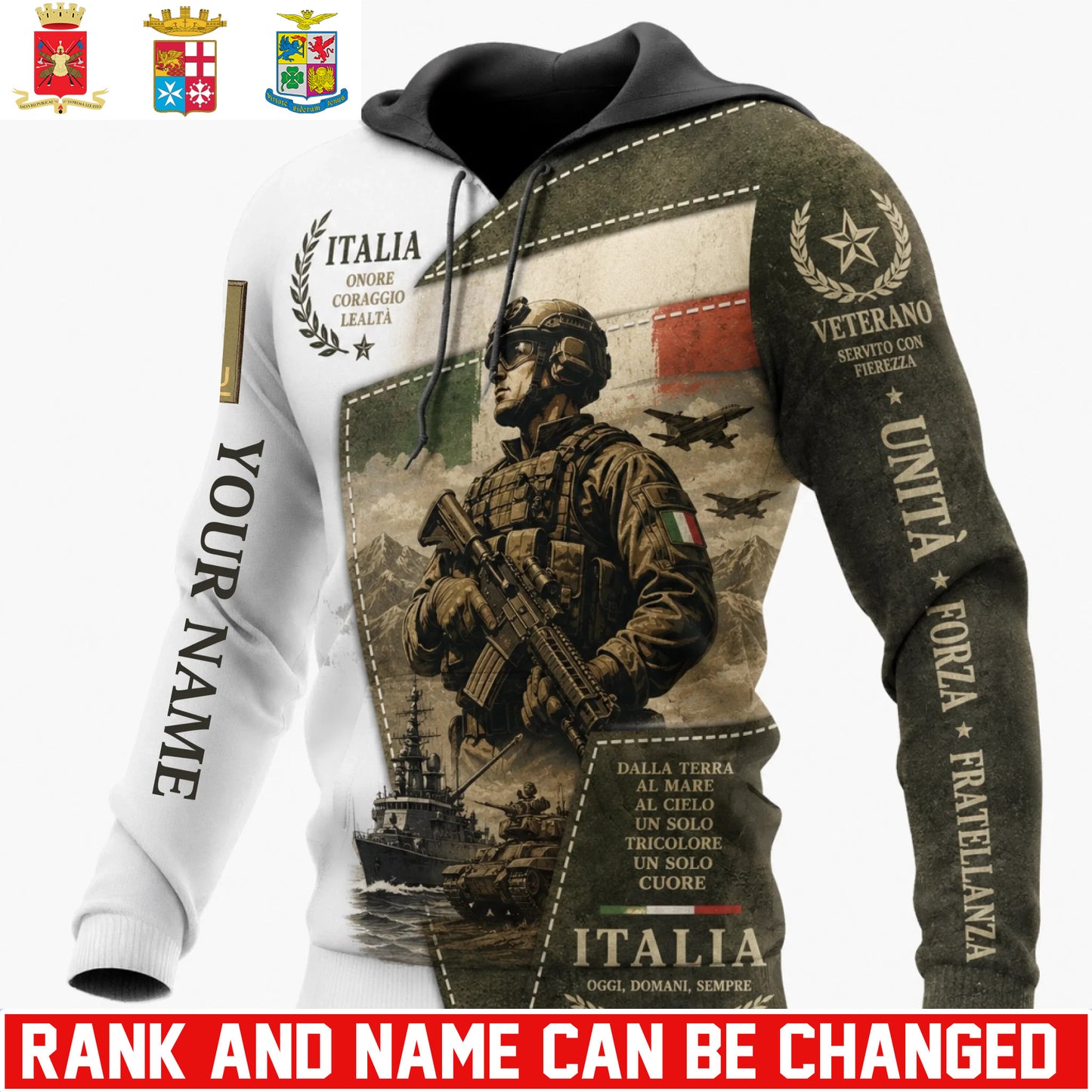 Personalized Italy Soldier/Veteran with Name & Rank Hoodie All Over Printed - 17781120