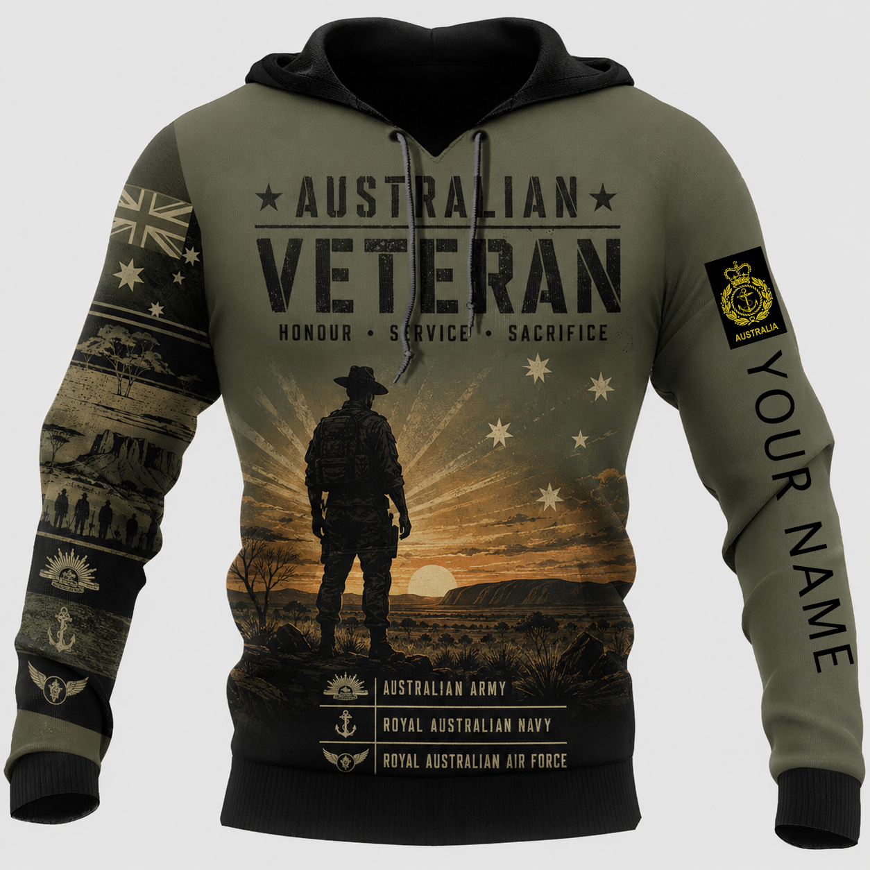 Personalized Australia Soldier/Veteran with Name & Rank Hoodie All Over Printed - TH1779235207
