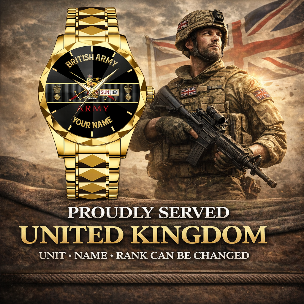 Personalized UK Soldier/ Veteran With Rank and Name Gentleman Crystal Metal Watch - 17388000