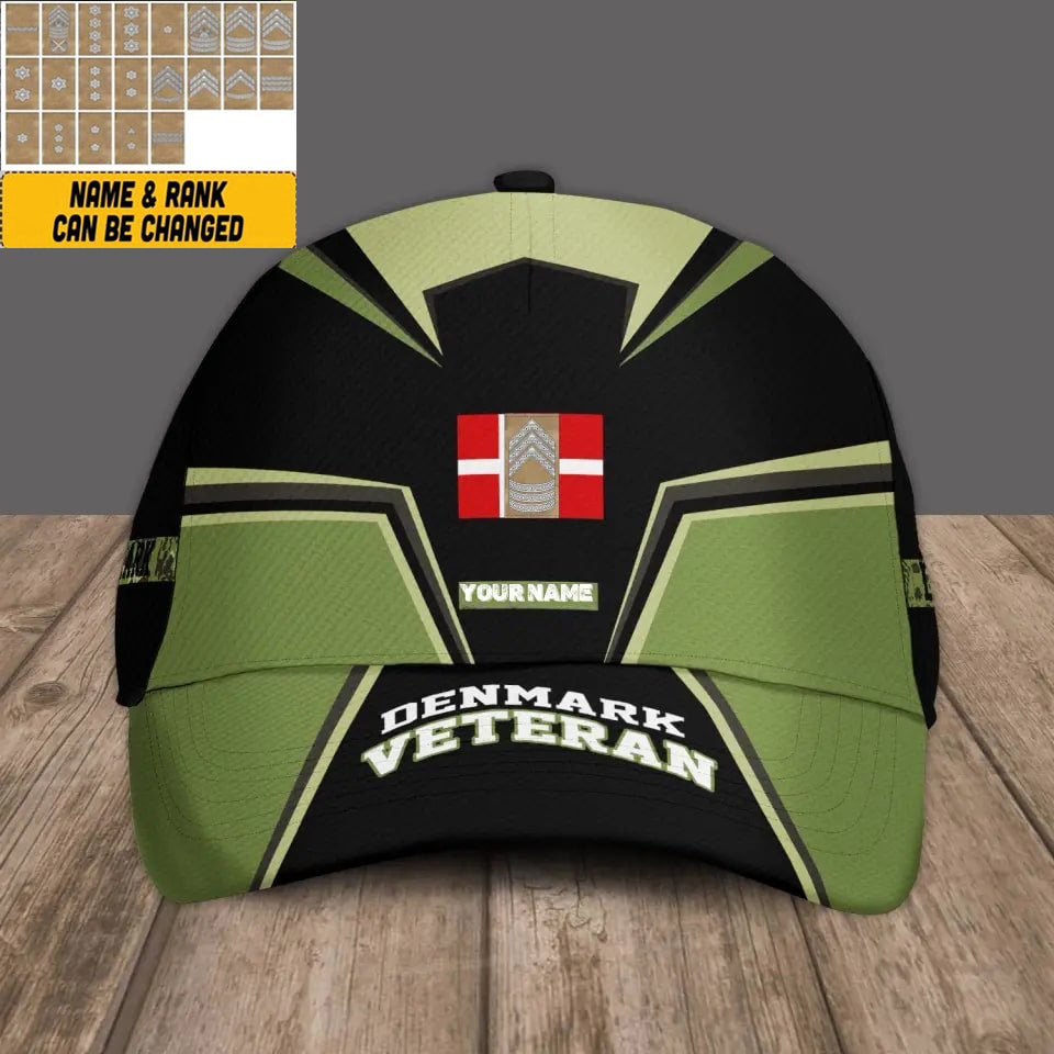 Personalized Name And Rank Denmark Camo Baseball Cap Soldier/Veteran - 16860096