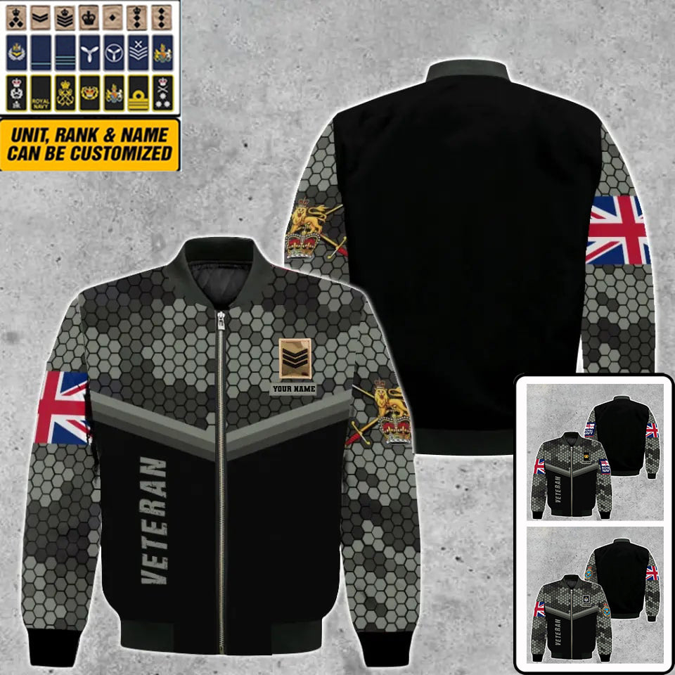 Personalized UK Soldier/ Veteran Camo With Name And Rank Bomber Jacket 3D Printed - 2010230005