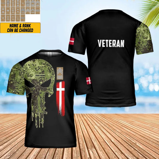 Personalized Denmark Soldier/ Veteran Camo With Name And Rank T-shirt 3D Printed - 0402240003
