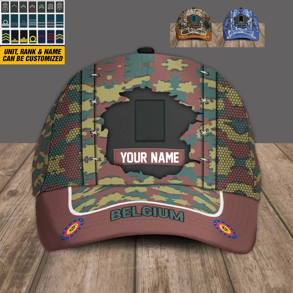 Casquette de baseball camouflage personnalisée avec rang et nom pour soldat/vétéran belge, version dorée - 16934400