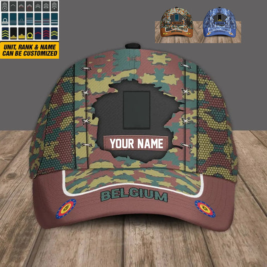 Personalized Rank And Name Belgium Soldier/Veterans Camo Baseball Cap Gold Version - 3108230001