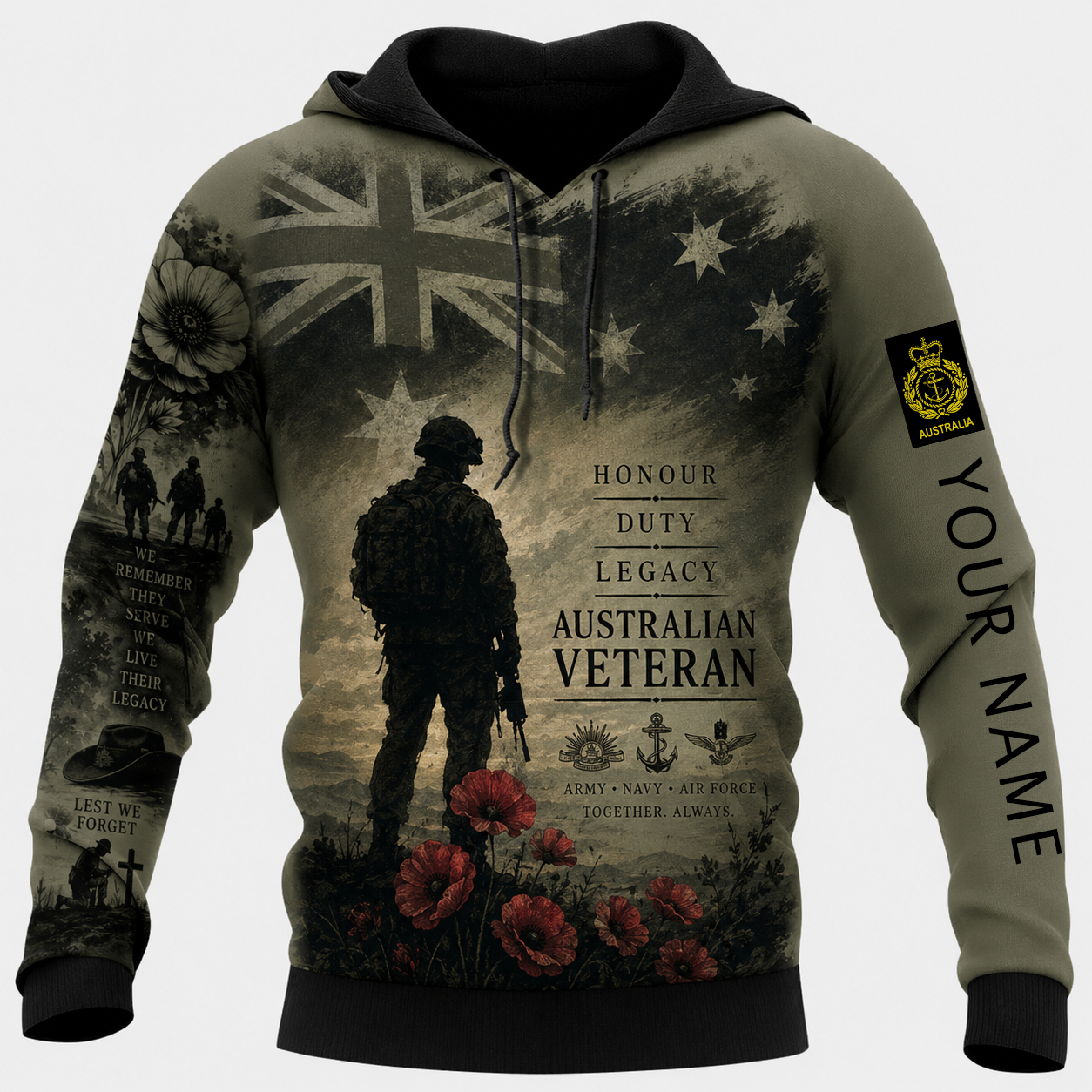 Personalized Australia Soldier/Veteran with Name & Rank Hoodie All Over Printed - TH1779235208