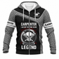 Personalized Carpenter Fleece Zip Hoodie - Grey Black Legend Skull - front view