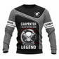 Personalized Carpenter Sweatshirt - Grey Black Legend Skull - front view