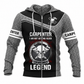 Personalized Carpenter Zip Hoodie - Grey Black Legend Skull - front view