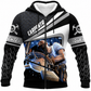 Personalized Carpenter Fleece Zip Hoodie - Black Grey Diagonal Stripes Circular Saw - front view