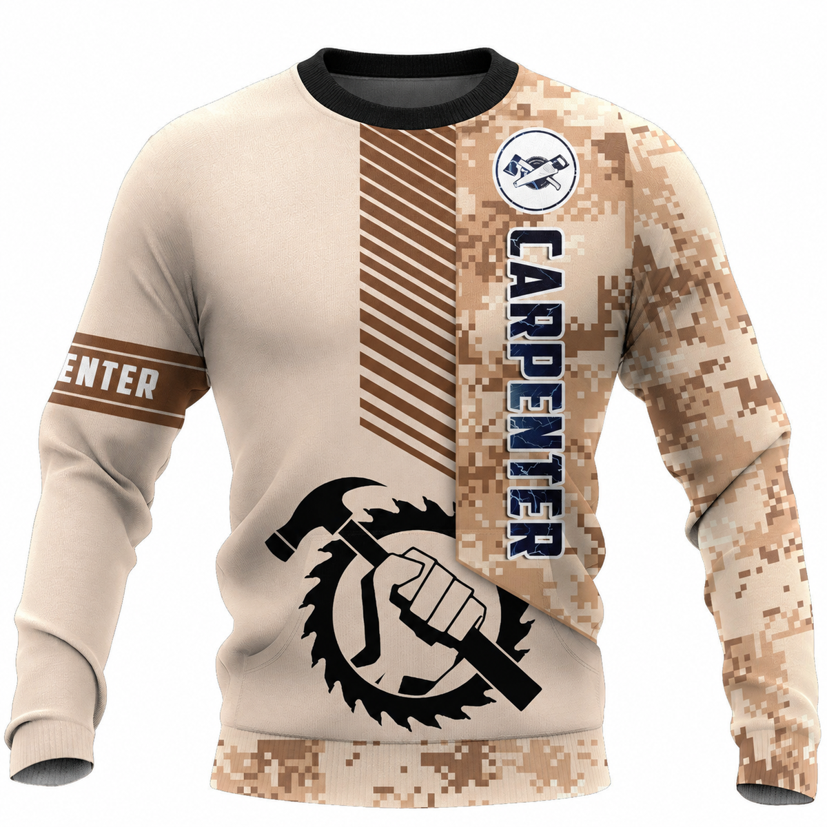 Personalized Carpenter Sweatshirt - Tan Camouflage Saw Blade - front view