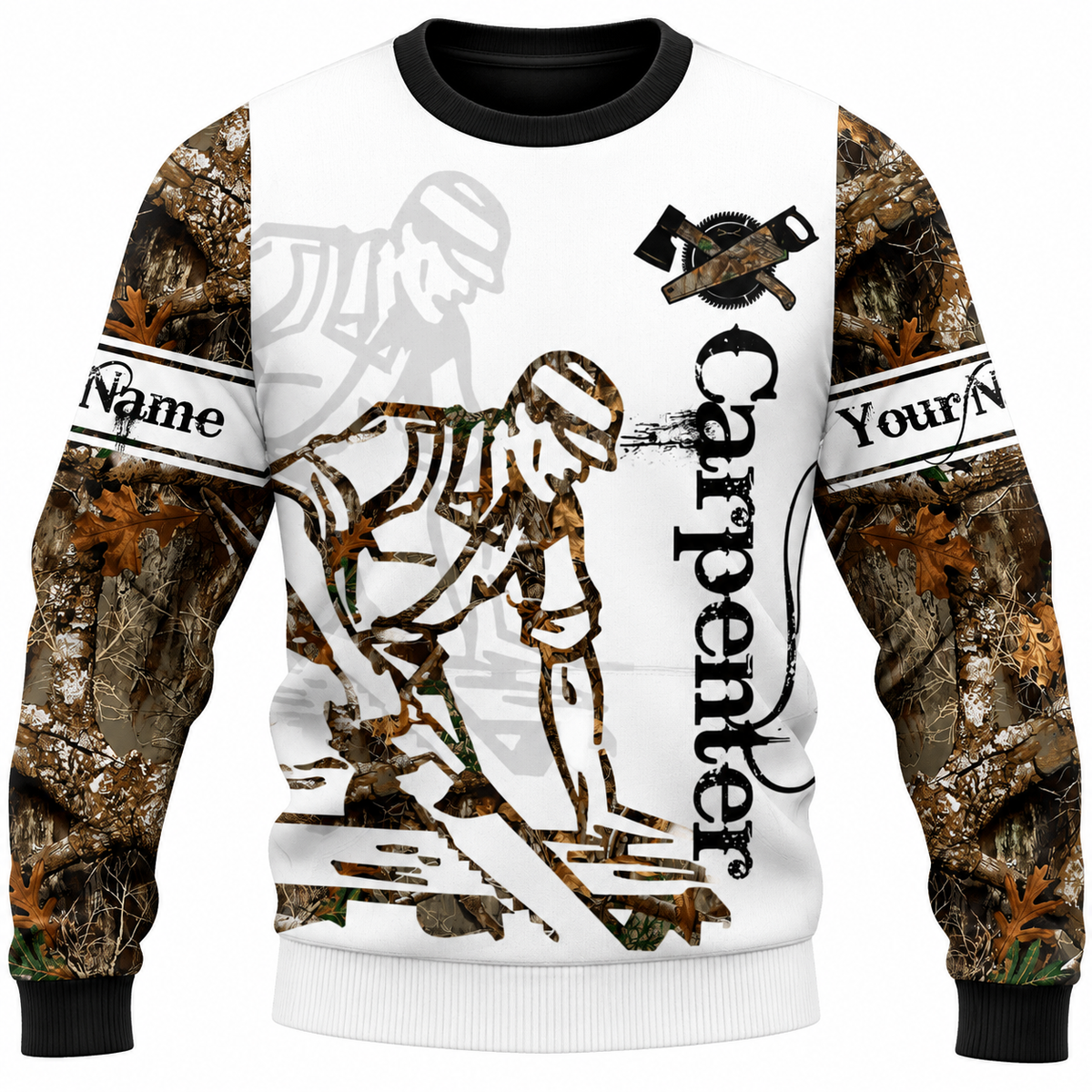 Personalized Carpenter Sweatshirt - White Camouflage Woodworker - front view