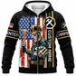 Personalized Carpenter Fleece Zip Hoodie - American Flag Carpenter Skull - front view