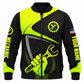 Personalized Mechanic Bomber Jacket - Neon Yellow Black Wrench Fist - front view