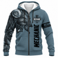 Personalized Mechanic Fleece Zip Hoodie - Grey Mechanical Skull - front view
