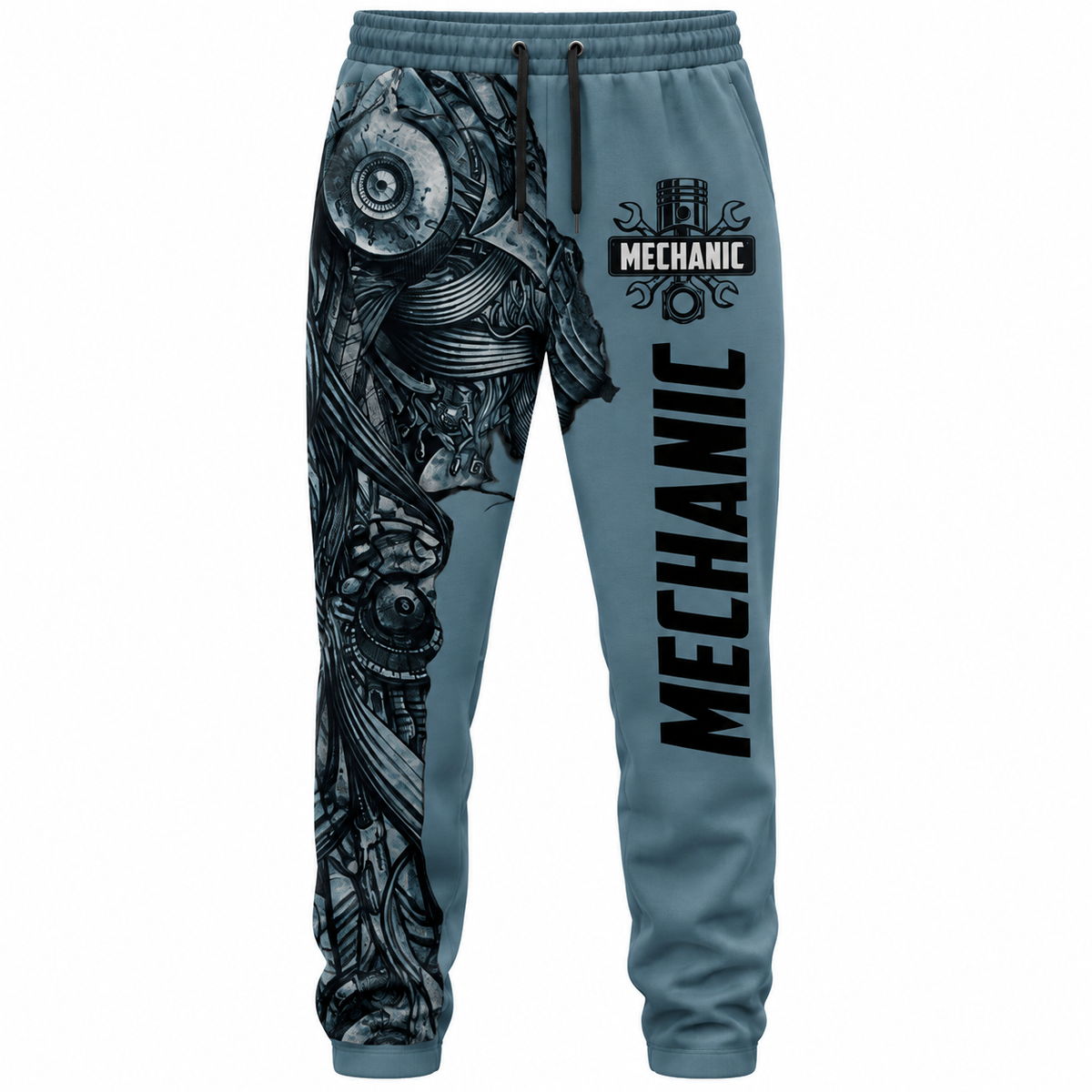 Personalized Mechanic Long Pants - Grey Mechanical Skull - front view