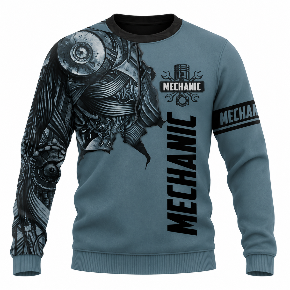 Personalized Mechanic Sweatshirt - Grey Mechanical Skull - front view