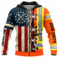 Personalized Mechanic Zip Hoodie - American Flag Orange Stripe Print - front view
