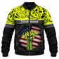 Personalized Mechanic Bomber Jacket - Yellow Gears Wrench Fist American Flag - front view