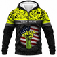 Personalized Mechanic Fleece Zip Hoodie - Yellow Gears Wrench Fist American Flag - front view