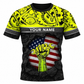 Personalized Mechanic T-Shirt - Yellow Gears Wrench Fist American Flag - front view