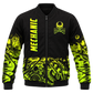 Personalized Mechanic Bomber Jacket - Black Yellow Gear Pattern - front view