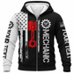 Personalized Mechanic Fleece Zip Hoodie - Black White Tools Red Wrench - front view