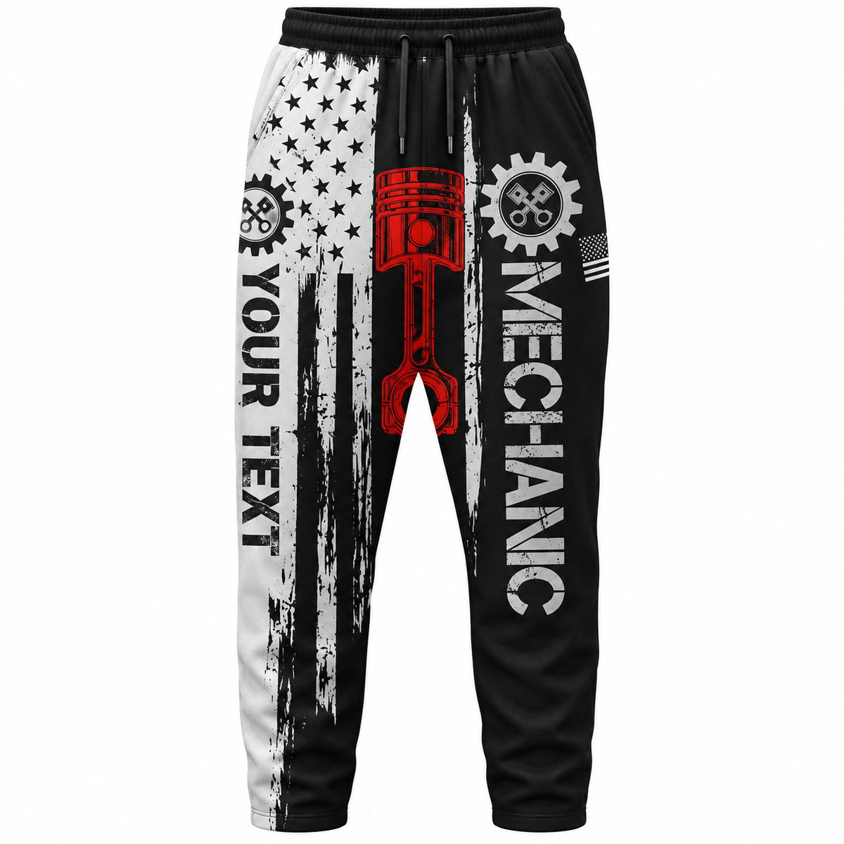 Personalized Mechanic Long Pants - Black White Tools Red Wrench - front view